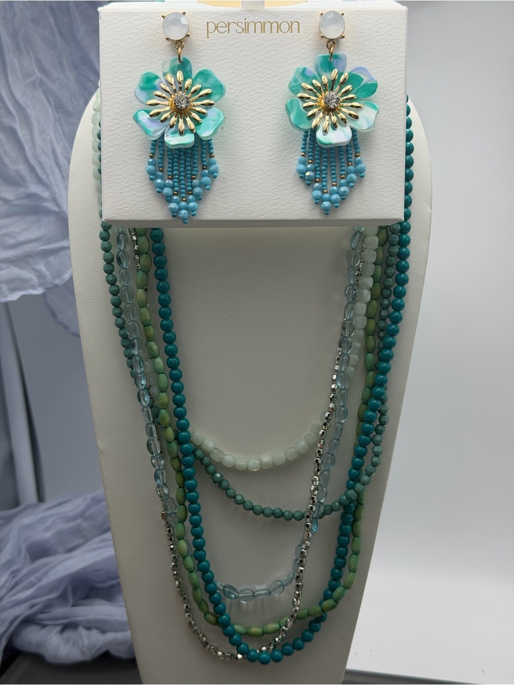 🙈2/$40 Persimmon Turquoise Floral Drop Earrings and Layered Necklace Set